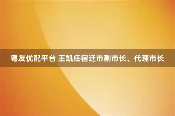粤友优配平台 王凯任宿迁市副市长、代理市长